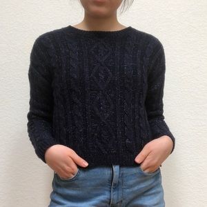 Garage Navy Blue Cable Knit Sweater